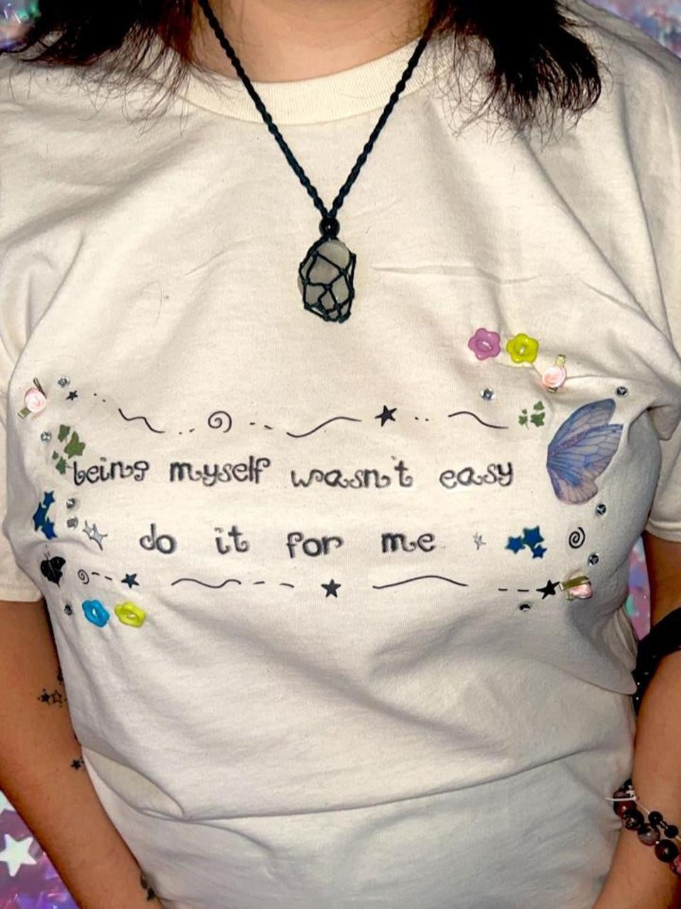 white phoebe bridgers inspired whimsical graphic tee | butterfly flower stars shirt