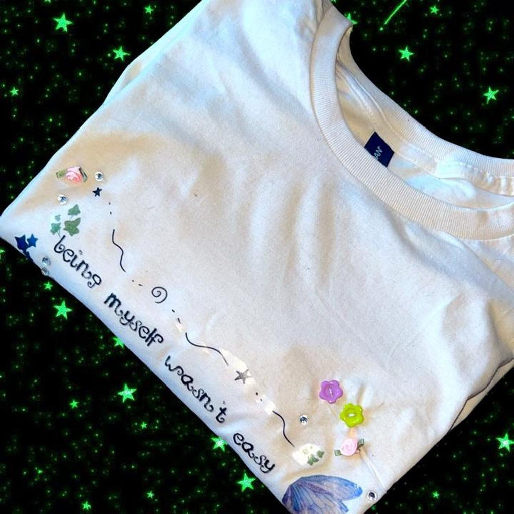 white phoebe bridgers inspired whimsical graphic tee | butterfly flower stars shirt