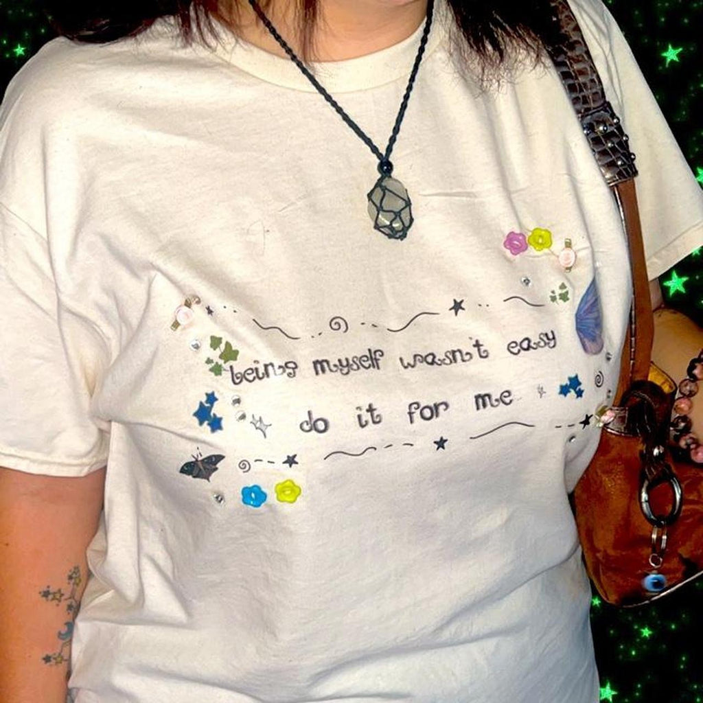 white phoebe bridgers inspired whimsical graphic tee | butterfly flower stars shirt