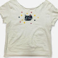 whimsical white patchwork black cat tee | kitty moon & stars shirt