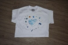 Frutiger Aero Rhinestone Blue Heart Cropped White Graphic Tee