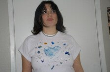 Frutiger Aero Rhinestone Blue Heart Cropped White Graphic Tee