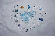 Frutiger Aero Rhinestone Blue Heart Cropped White Graphic Tee
